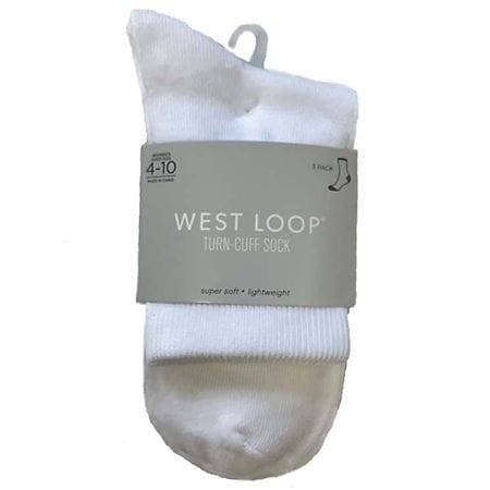 West Loop Womens Casual Turn-Cuff Socks (3 ct) (4-10/white)