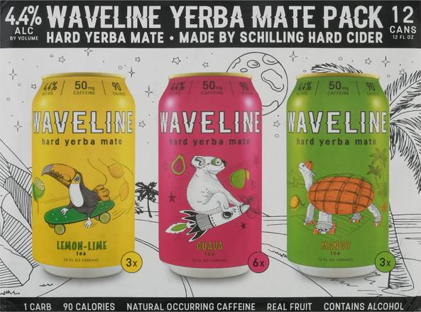 Waveline Lemon-Lime Guava Mango Hard Yerba Mate pack (12 ct, 12 fl oz)