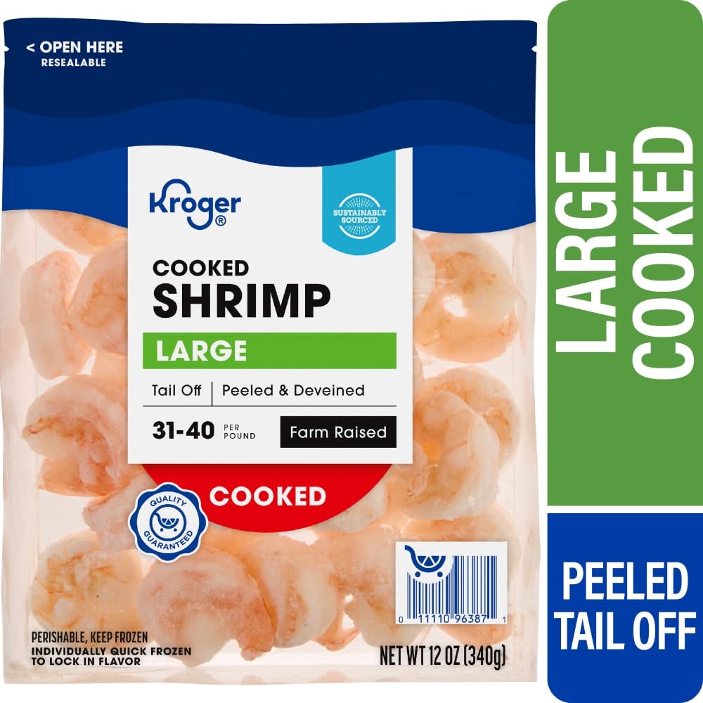 Kroger Cooked Peeled & Deveined Tail Off Shrimp, L (12 oz, 40 ct)