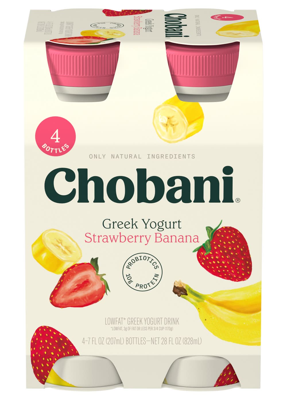 Chobani Low Fat Greek Yogurt Drink, Strawberry Banana (4 x 7 fl oz)