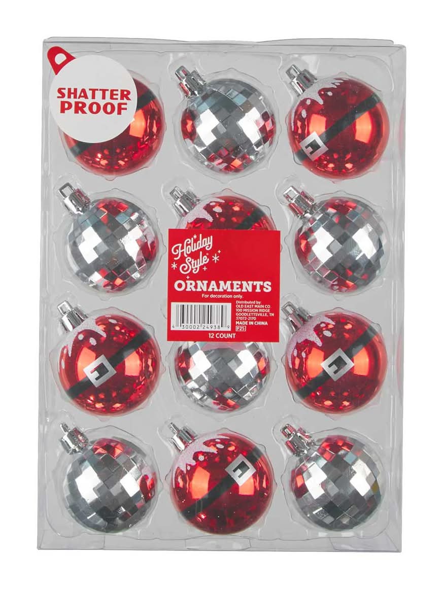 Holiday Style Christmas Ornaments 12 Ct Assorted
