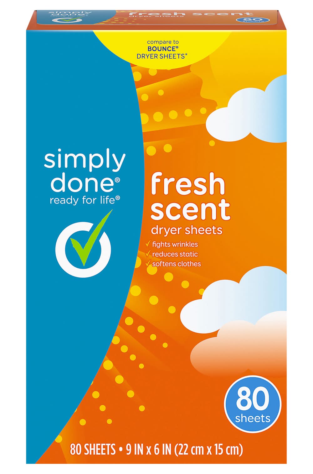 Simply Done Outdoor Fresh Dryer Sheets, Fresh, 9 x 6.4 in (80 ct)