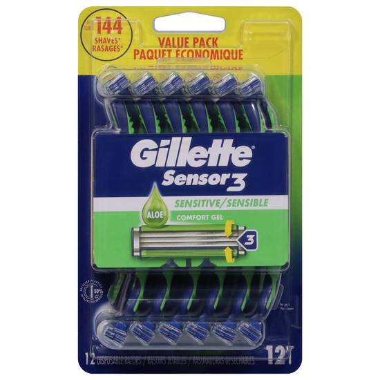 Gillette Sensor3 Sensitive Men's Disposable Razor (12 ct)