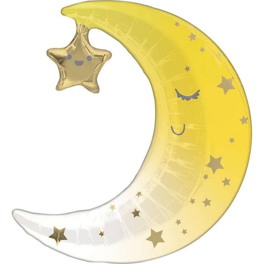 Uninflated Air-Filled Sleepy Moon Star Foil Balloon, 16in x 17in