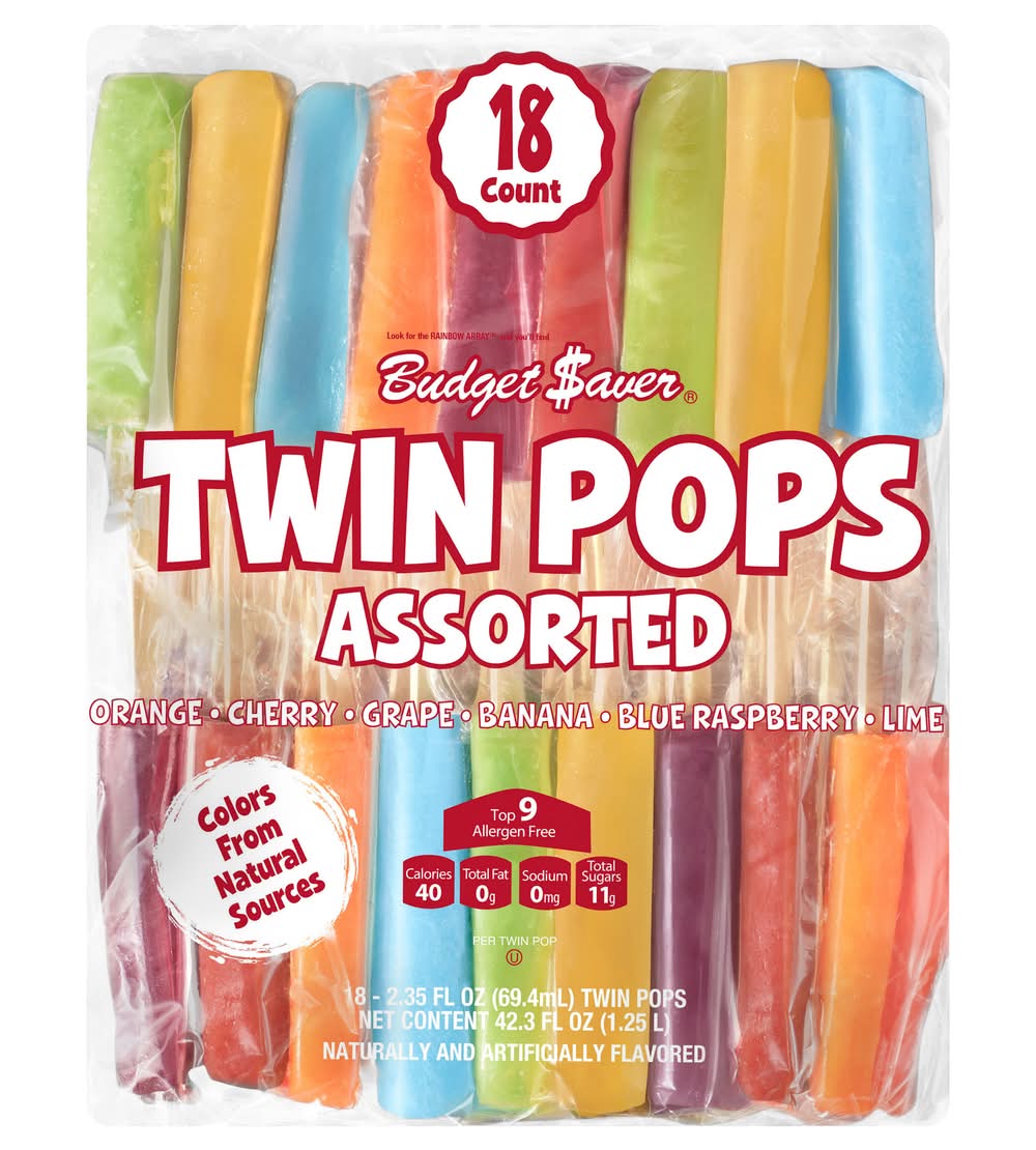 Budget Saver Twin Pops, Assorted (18 x 2.35 fl oz)
