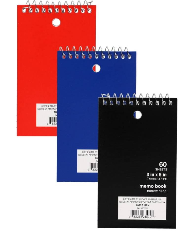 Mini Spiral Bound Memo Pads, Assorted (3 ct)