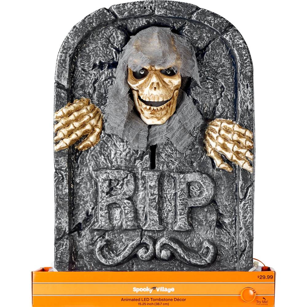 Spooky Village Animated LED Tombstone Décor, 15.25 in