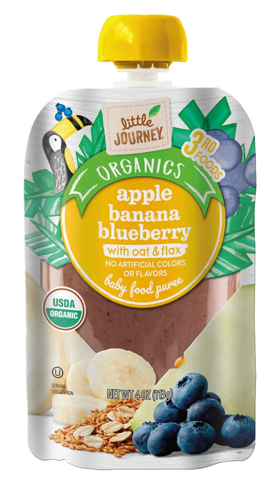 Little Journey Organics Oat & Flax Baby Food Puree, Apple Banana Blueberry (4 oz)