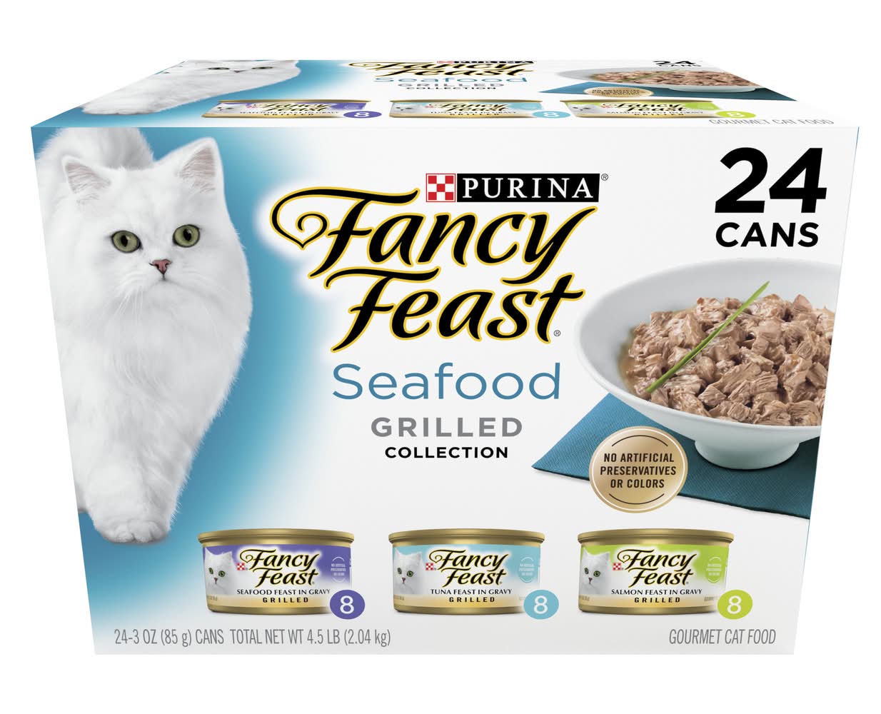Purina Fancy Feast Grilled Collection Gourmet Wet Cat Food, Seafood-Tuna-Salmon (24 x 3 oz)