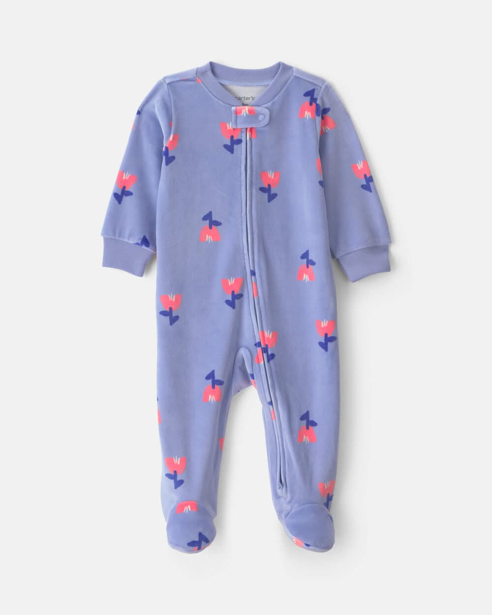Baby Girl Tulip 2-Way Zip DreamPlush Sleep & Play Pajamas - Blue - NB