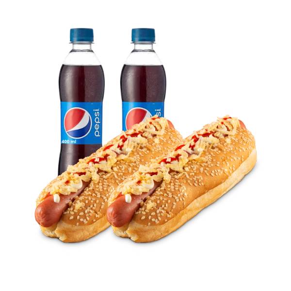 Martes Locos 2 Hot Dog De Res Estandar + 2 Pepsi 400Ml