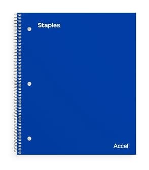 STAPLES Accel 1‑Subject Notebook, 8.5” x 11”, College Ruled, 100 Sheets, Blue