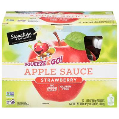 Signature Select Apple Sauce Strawberry Pouches 12-3.17 Ounce