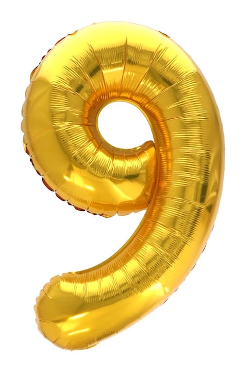 Kaleidoscope Number 9 Foil Balloon, 14 in, Gold