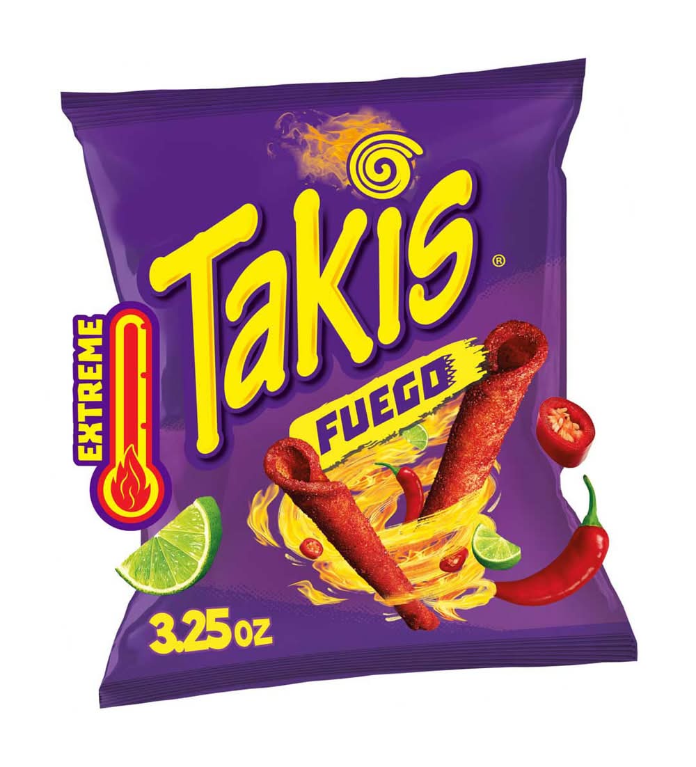 Takis Fuego Hot Chili Pepper & Lime Rolled Tortilla Chips Extreme Heat 3.25 Oz
