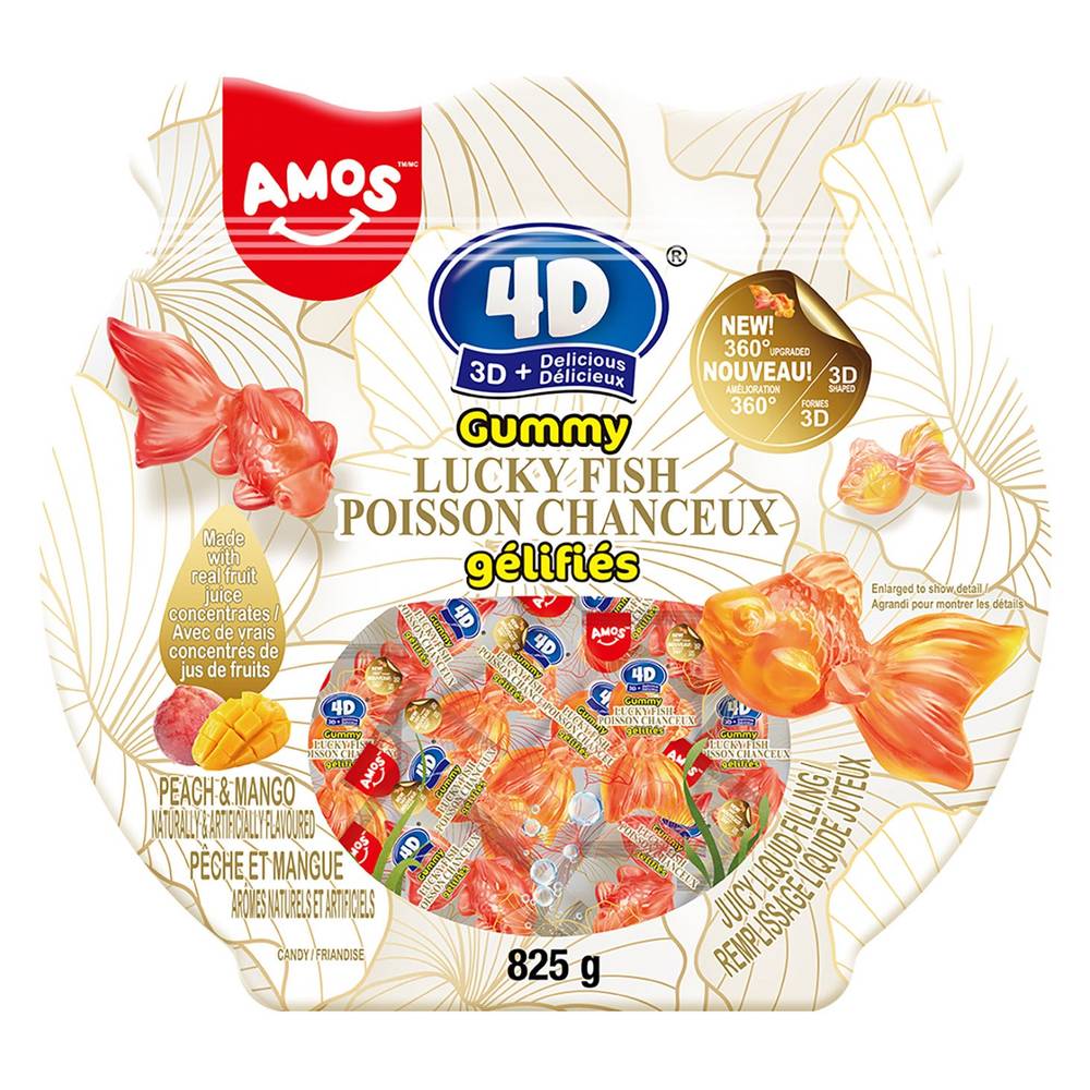Amos 4D - Friandises Poisson Chanceux Gélifiés, 825 G / Amos 4D Gummy Lucky Fish Candies, 825 G