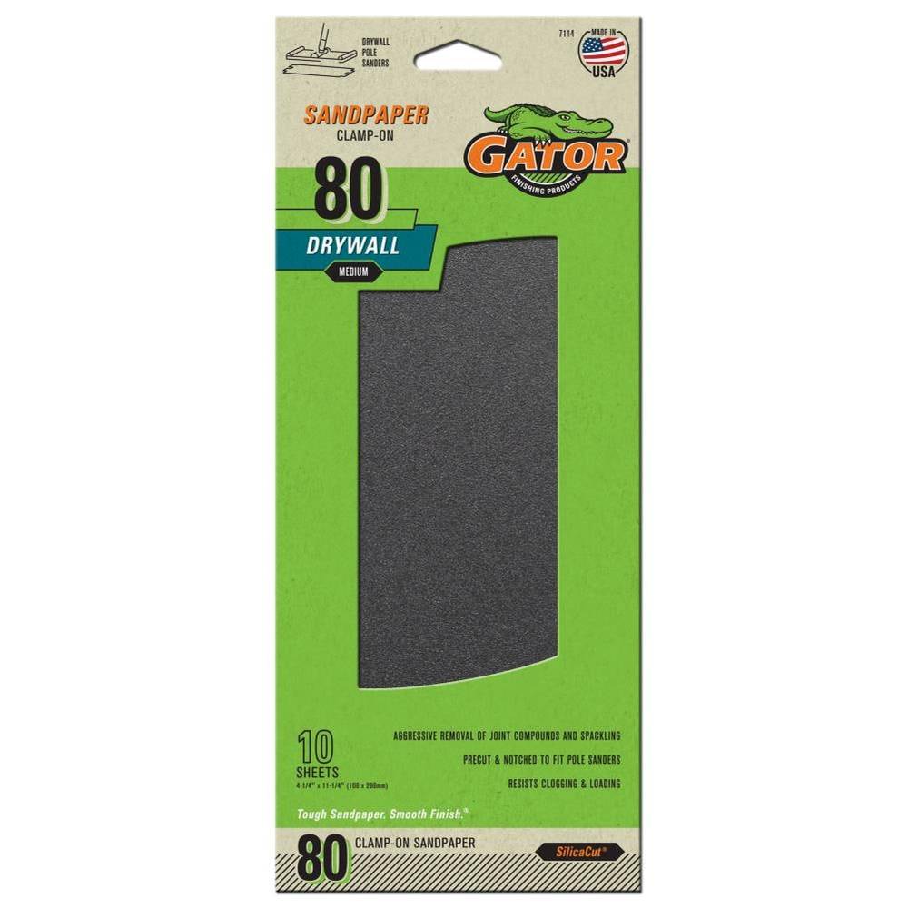 Gator Precut Drywall Sandpaper Medium 80-Grit Sheet Sandpaper 4.25-in W x 11.25-in L 10-Pack | 7114