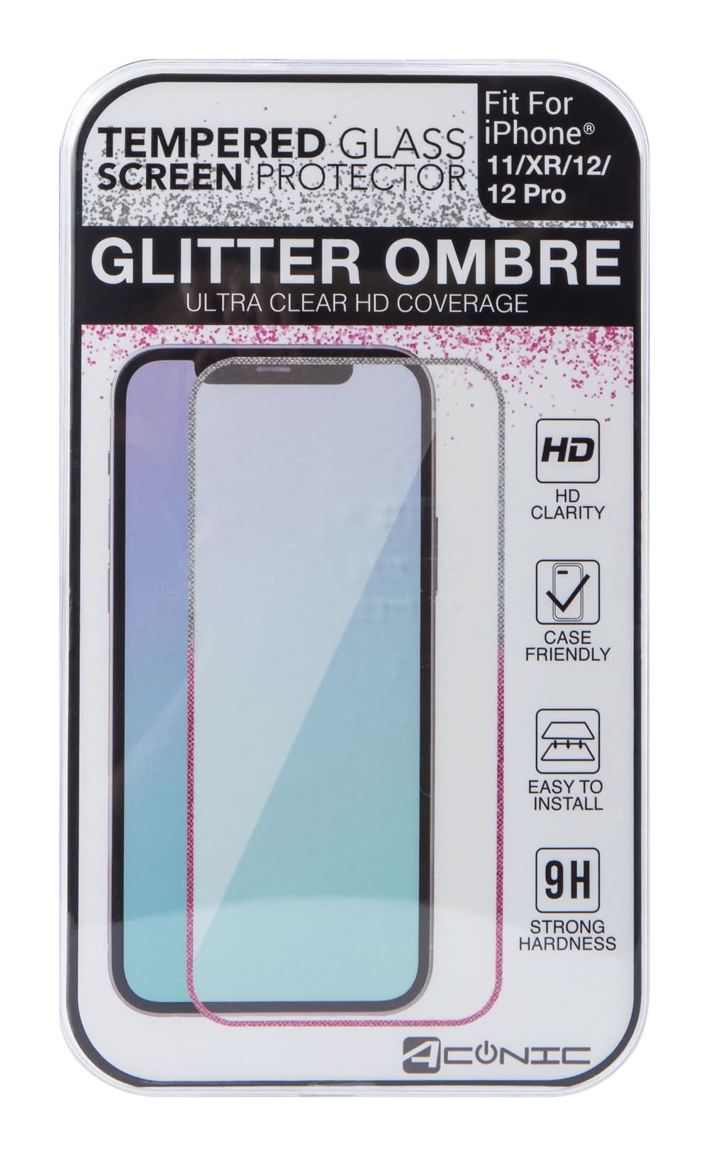 iPhone 11®/Xr® Glitter Ombre Tempered Glass Screen Protector Pink Multi