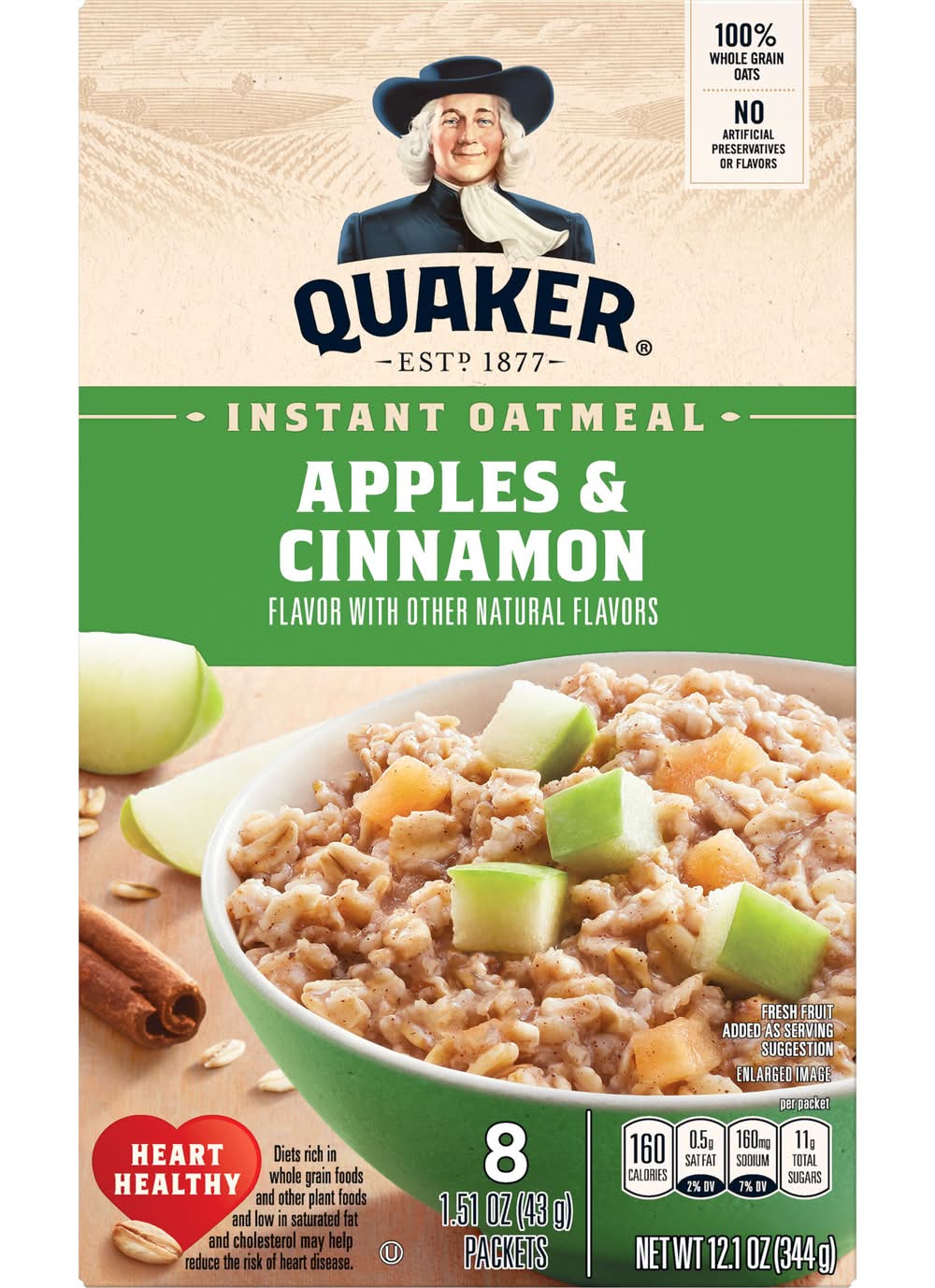 Quaker Instant Oatmeal, Apple & Cinnamon (8 x 1.51 oz)