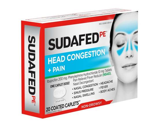Sudafed · PE Ibuprofen 200 mg Head Congestion & Pain Reliever (20 caplets)