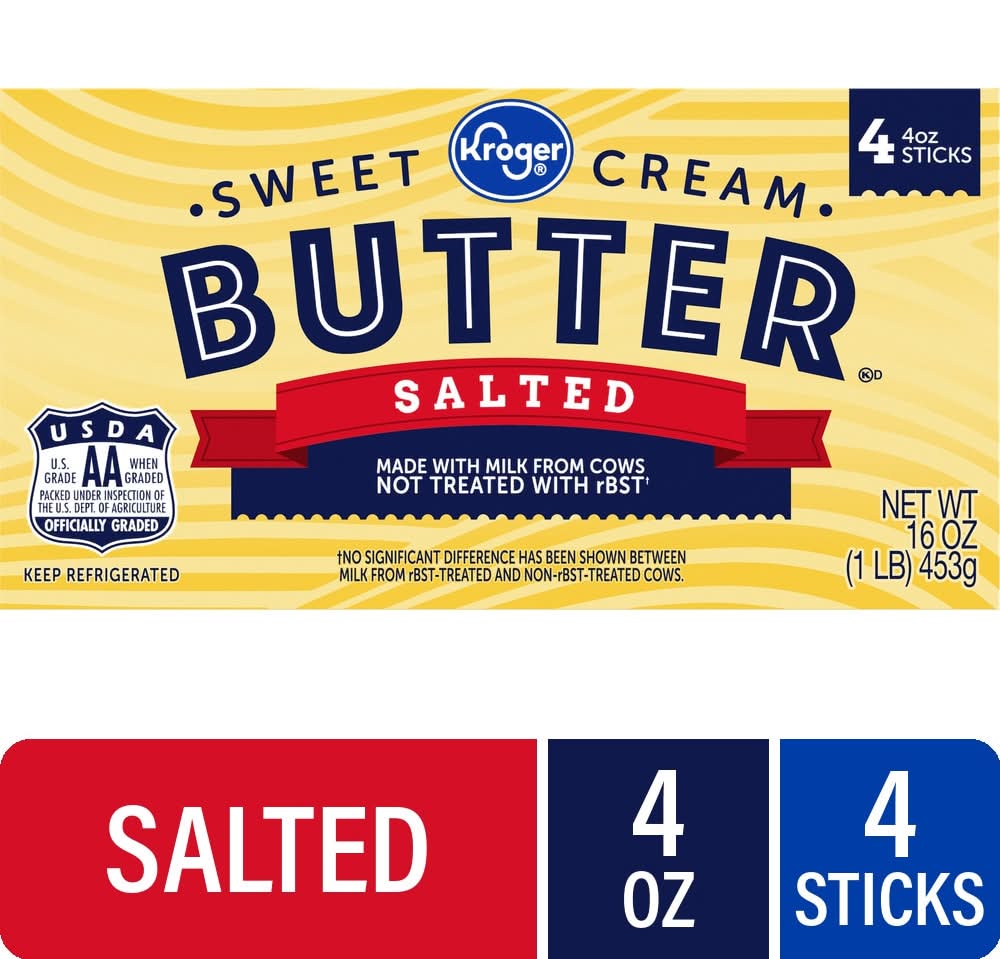 Kroger Sweet Cream Butter Sticks, Salted (4 x 4 oz)