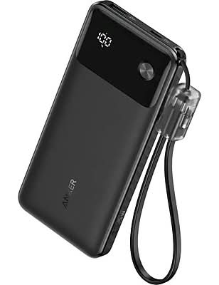 Anker Powercore Power Bank 10000mAh 22.5W Portable Charger with USB C Lanyard Cable, Black (A1388H11-1)