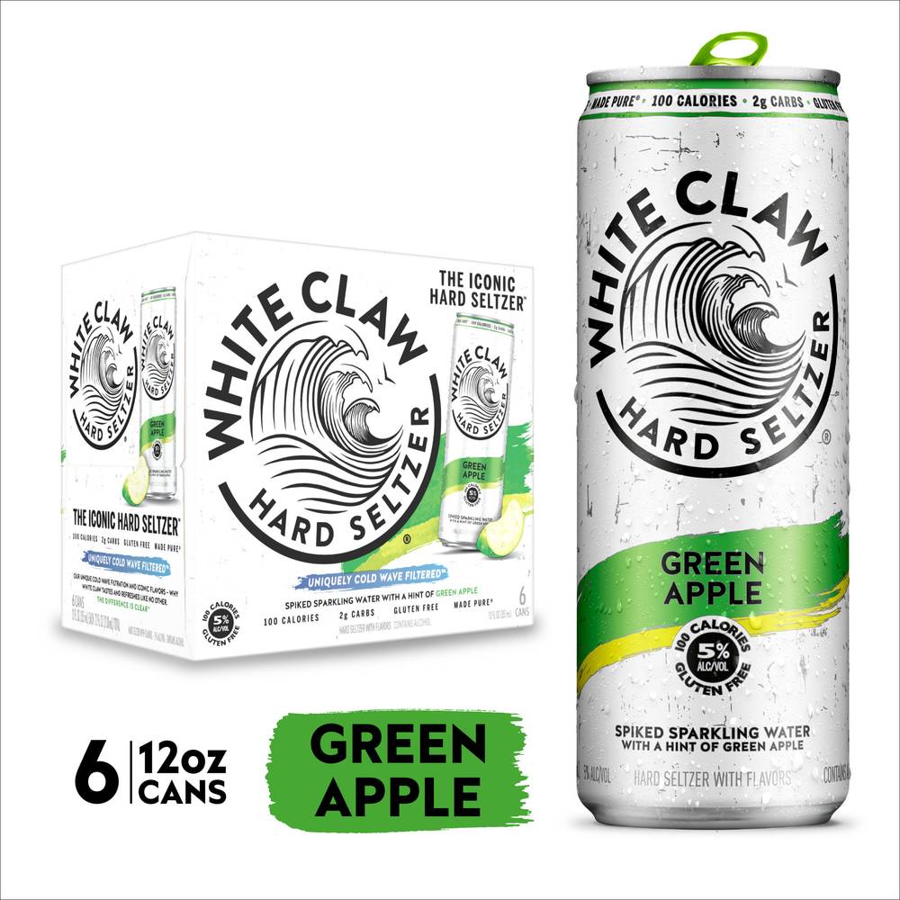 White Claw Hard Seltzer Spiked Sparkling Water, Green Apple (6 x 12 fl oz)