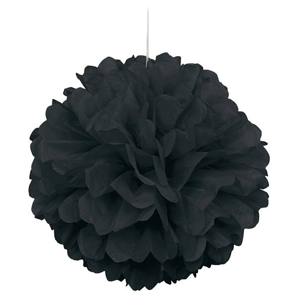 Hanging Midnight Black Tissue Paper Pom Pom, 16 inch