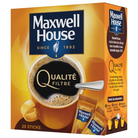 Café soluble  qualité filtre  MAXWELL HOUSE - les 25 sticks