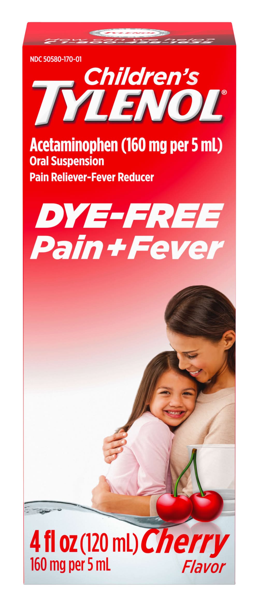 Tylenol Children's Acetaminophen Dye-Free Pain Fever Reducer 160 mg, Cherry (4 fl oz)