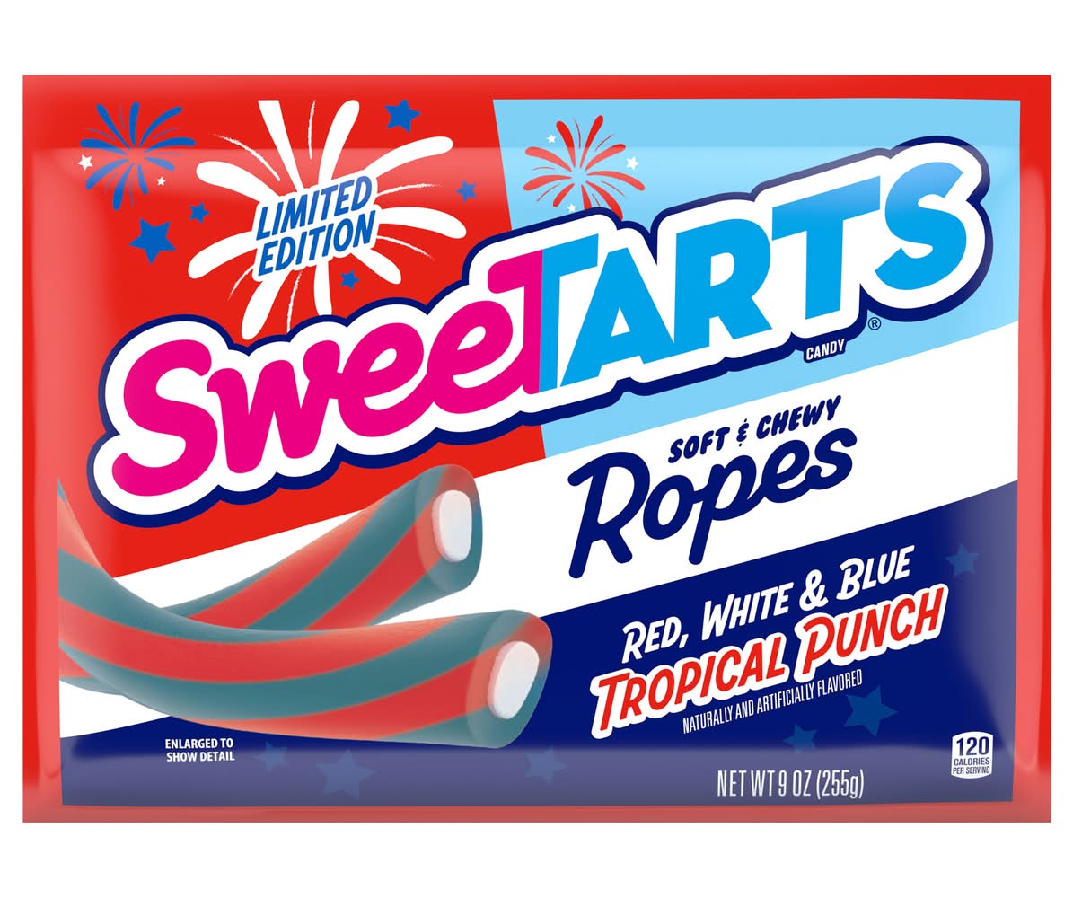 SweeTARTS Ropes Red, White & Blue Soft & Chewy Candy, Tropical Punch (9 oz)