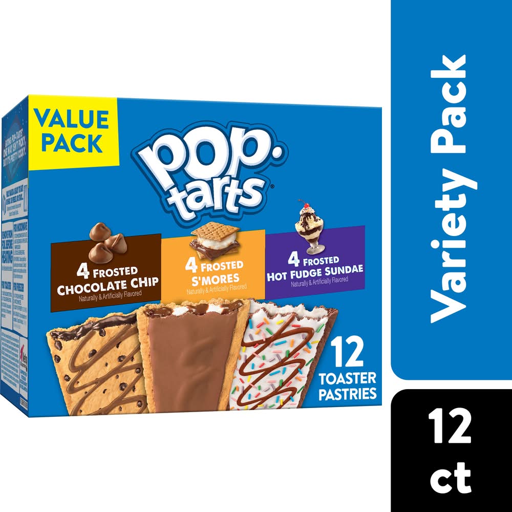 Pop-Tarts Variety pack Toaster Pastries, Frosted Chocolate Chip-Frosted S'mores-Frosted Hot Fudge Sundae (20.3 oz, 12 ct)
