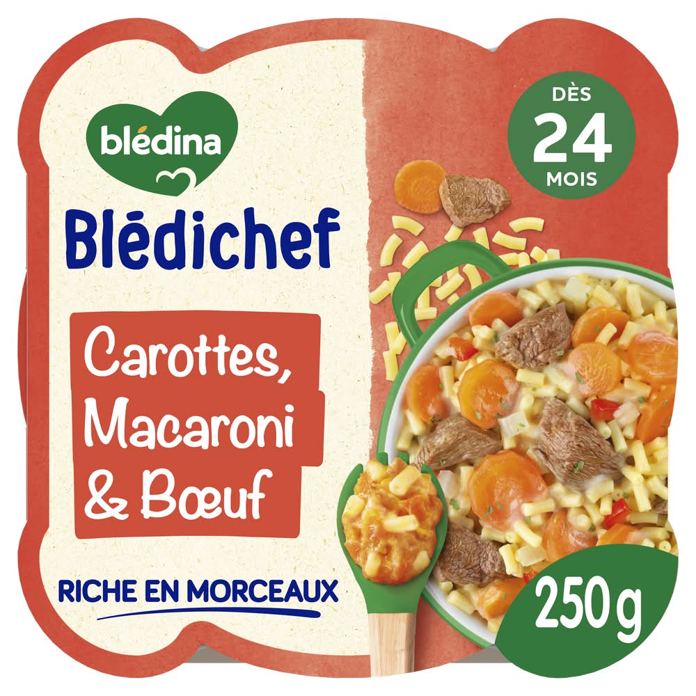 Blédina - Plat bébé carottes et macaroni au boeuf dès 24 mois (250g)