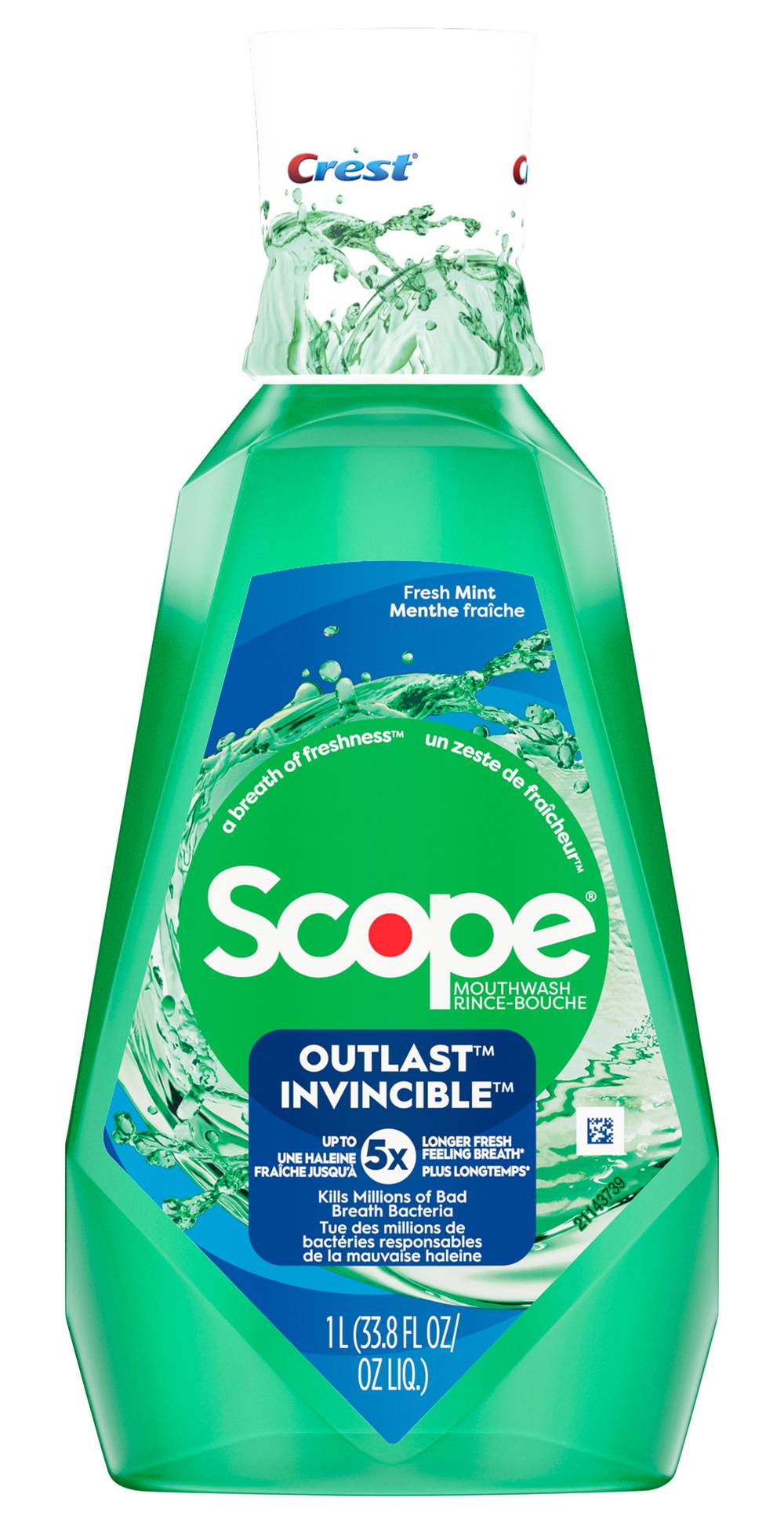 CREST Scope Outlast Mouthwash, Fresh Mint (33.8 fl oz)
