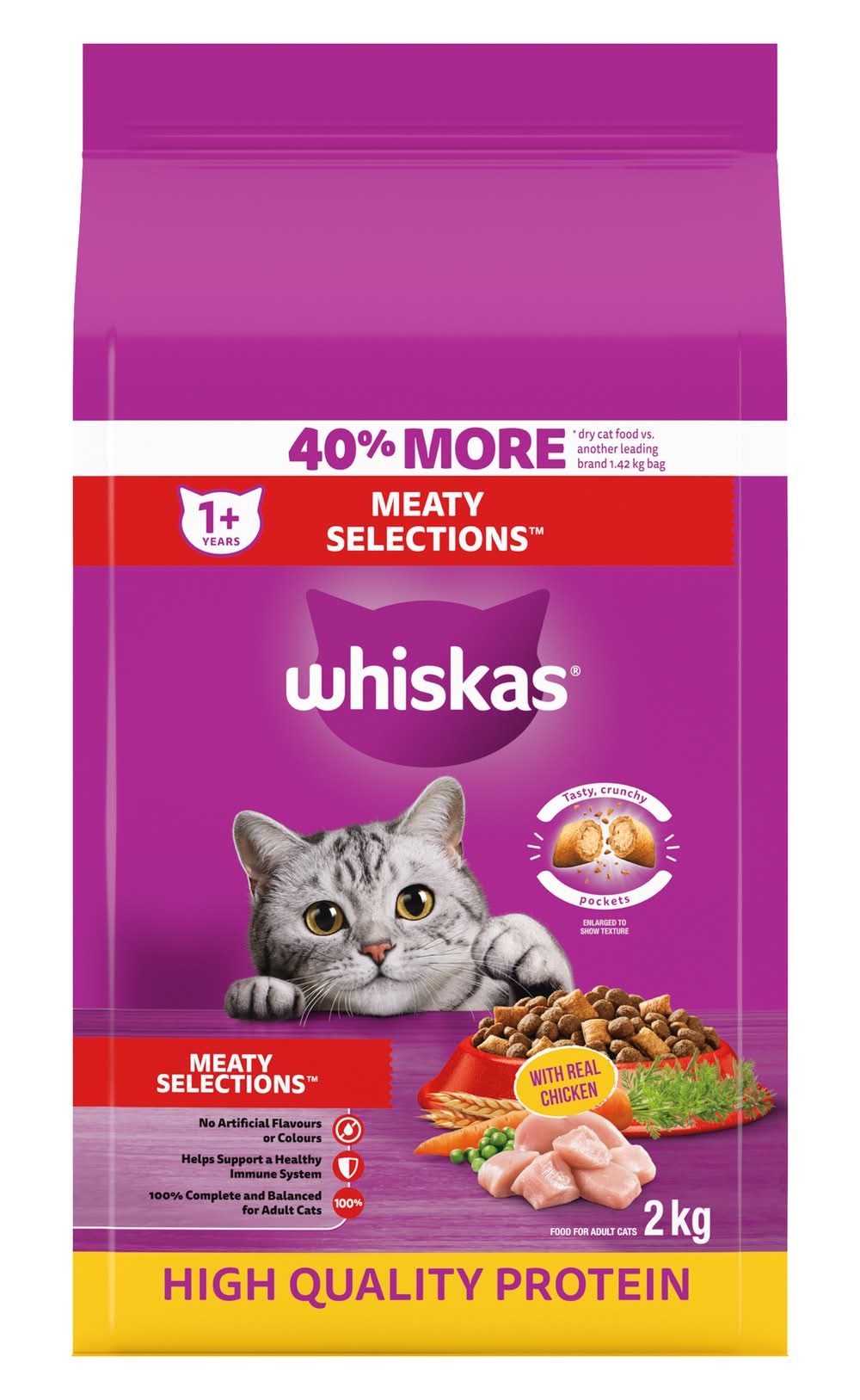 Whiskas Meaty Selections High Quality Protein Dry Cat Food, Chicken (2 kg)