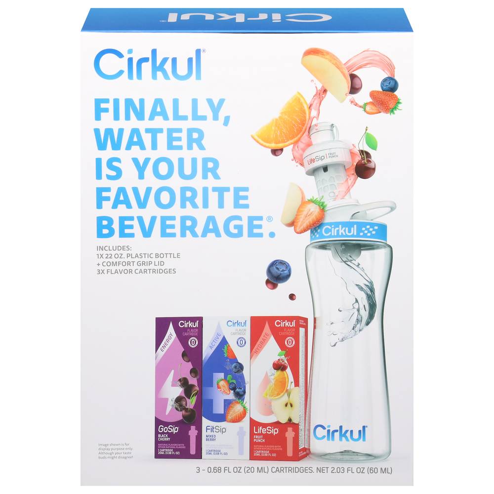 Drink Cirkul Plastic Bottle and 3 Flavor Cartridges Starter Kit