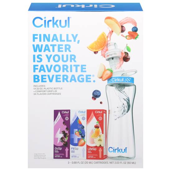 Drink Cirkul Plastic Bottle and 3 Flavor Cartridges Starter Kit