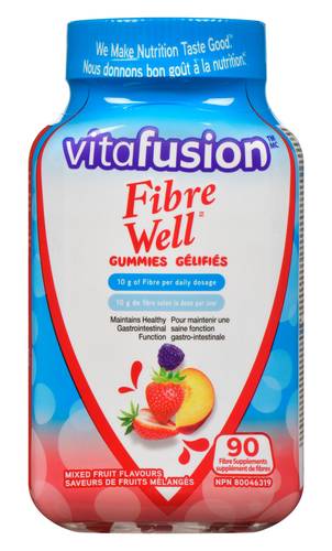 Vitafusion Fibre Well Supplément De Fibres À Saveur De Pêche Fraise Et Mûre 90 Comprimés Gélifiés / Vitafusion Fiber Well Fiber Supplements 90 Gummies