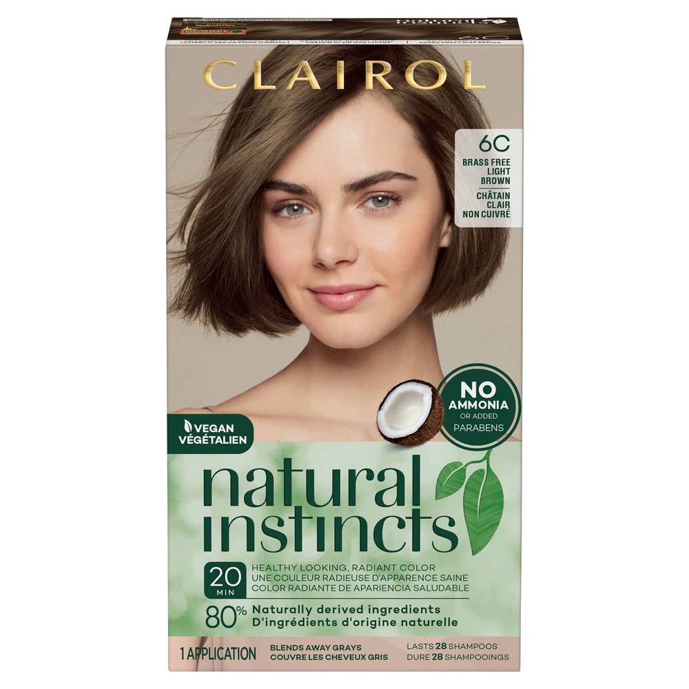 Clairol Natural Instincts Semi-Permanent Hair Color, 6C Brass Free Light Brown
