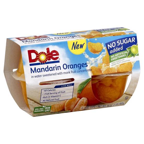 Dole No Sugar Added Mandarin Orange Cups (4 x 4 oz)