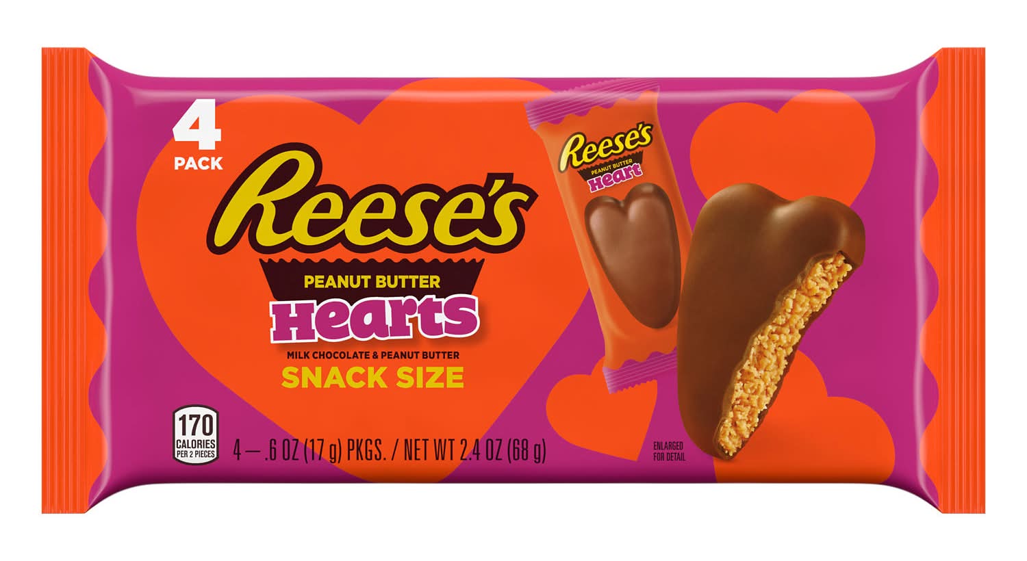 Reese's Milk Chocolate Snack Size Hearts Candy Valentine's Day, Peanut Butter (0.6 oz)