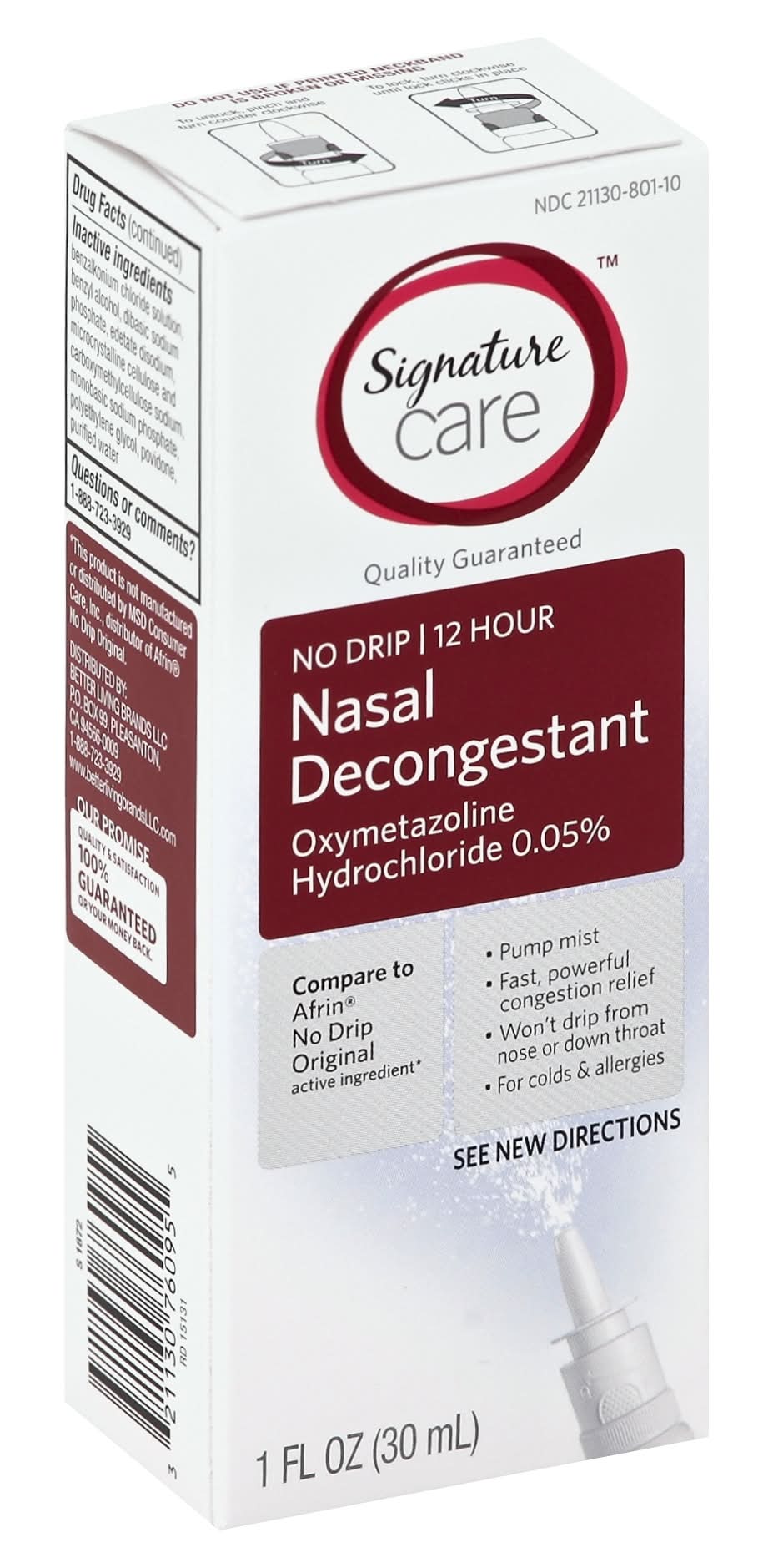 Signature Care No Drip 12 Hour Nasal Decongestant Spray (1 fl oz)