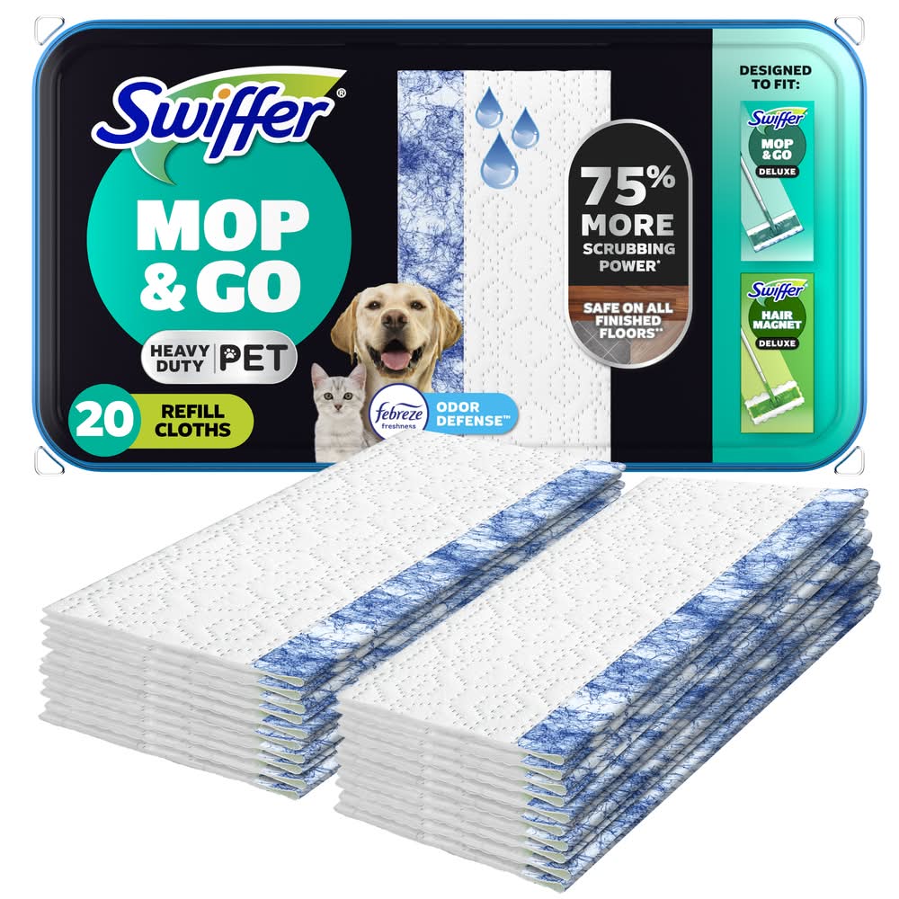 Swiffer Heavy Duty Pet Wet Mopping Cloth Refills, 10x8 in (3.2 oz, 20 ct)