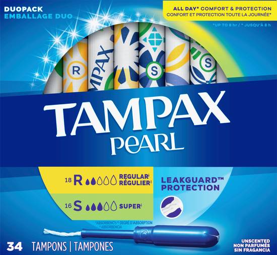 Tampax Pearl Duopack Regular Super Unscented Tampon (34 ct)
