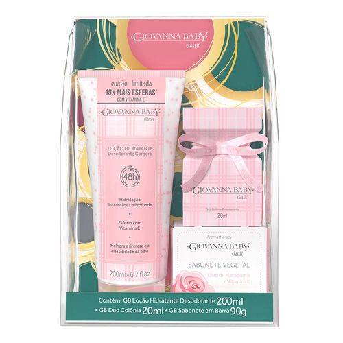 Giovanna baby kit loção desodorante hidratante corporal + deo colônia desodorante + sabonete barra vegetal classic aromatherapy (200 ml + 20 ml + 90 g)