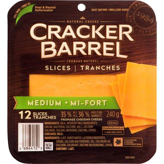 Cracker Barrel Medium Cheddar Cheese Slices (240 g)