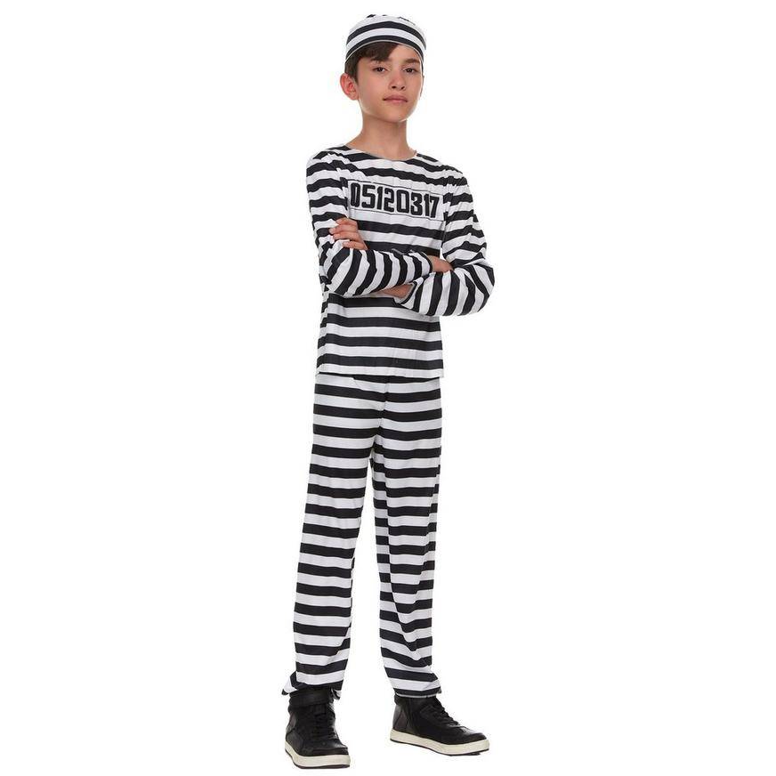 Kids' Black White Striped Prisoner Costume - Size - S