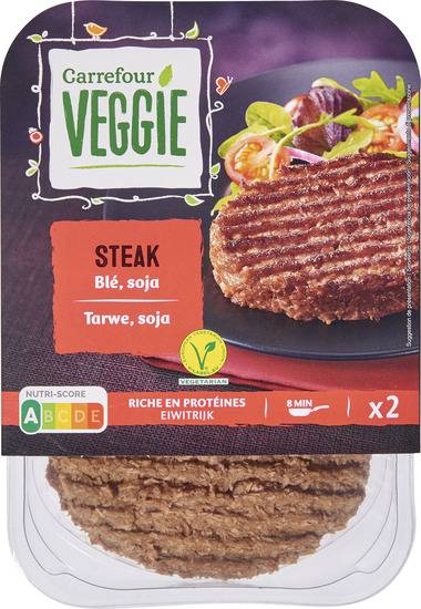 Steak végétal blé soja CARREFOUR VEGGIE - la barquette de 2 - 180g