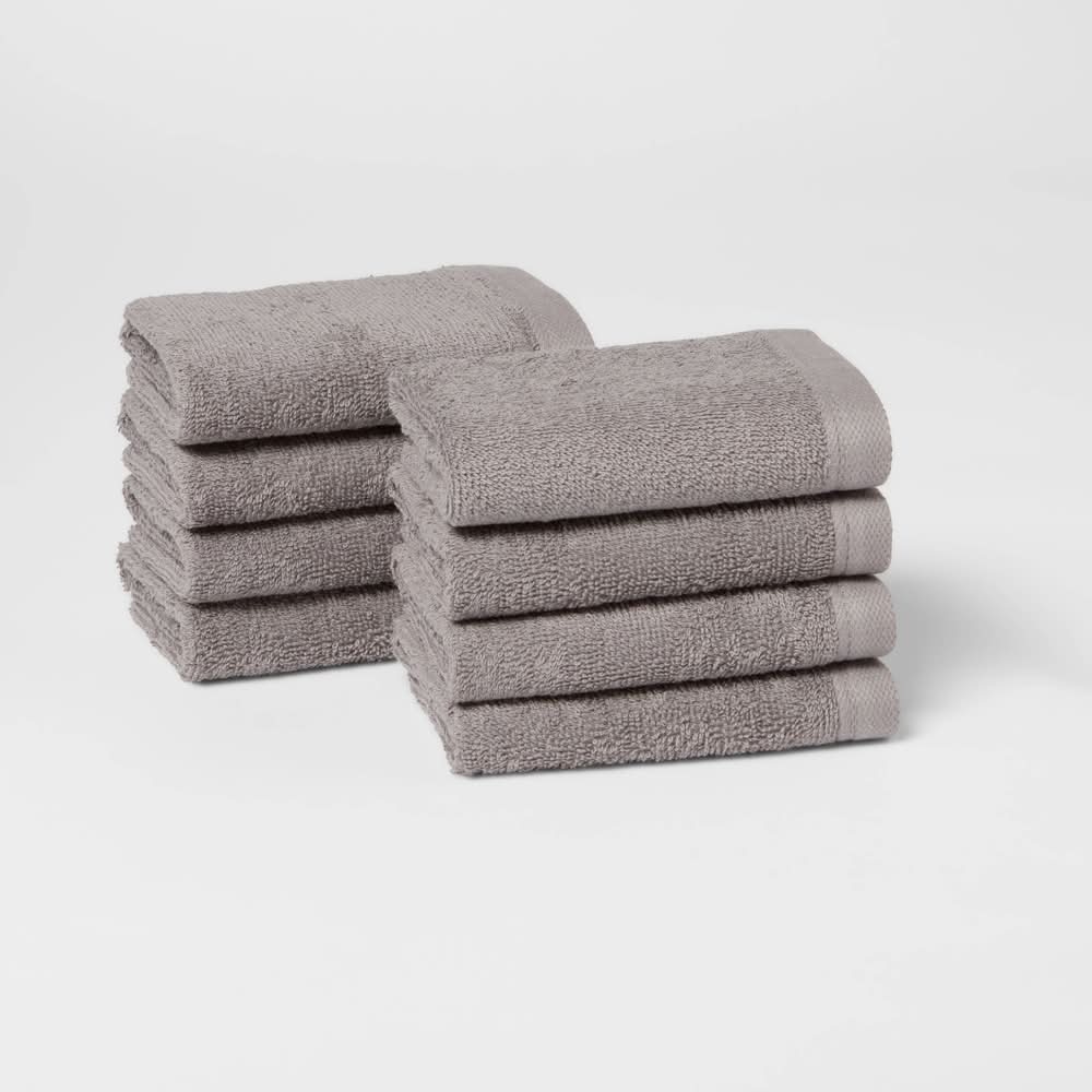 Room Essentials Antimicrobial Washcloth Set, Gray (8 ct)