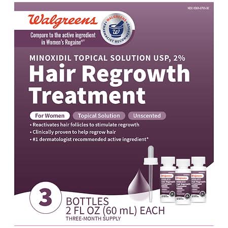 Walgreens Hair Regrowth Treatment Topical Solution For Women Unscented (0.67 fl oz, 3 ct)